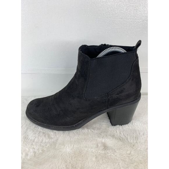 Black Faux Suede Ankle Boots Womens Size 9M With Block Heel & Side Zipper - Picture 4 of 9